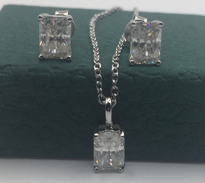 1ct Moissanite Radiant Cut Necklace+Earrings Set