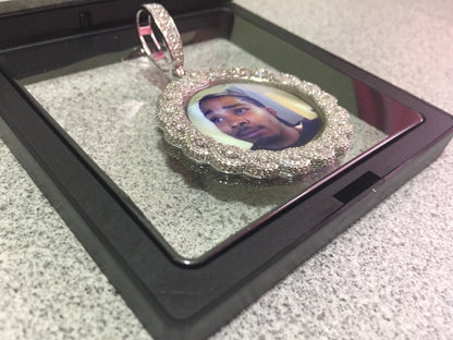 Large Moissanite Memory Photo Pendant (Weave pattern stone style)