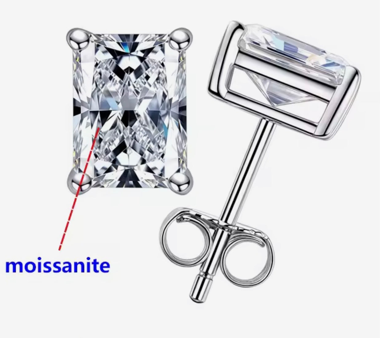 Radiant Cut Moissanite Stud Earrings (2 Carat)