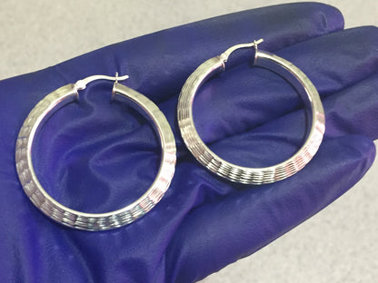 Large Diamond Cut Hoop Earrings