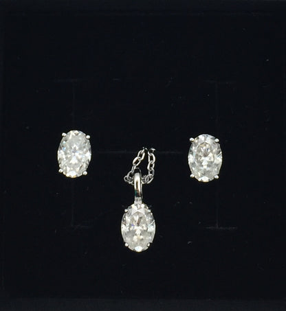 1ct Moissanite Oval Cut Necklace+Earrings Set