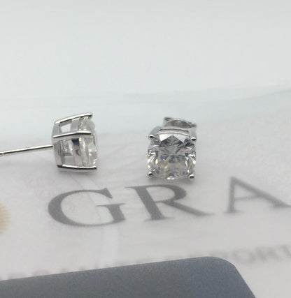 Cushion Cut Moissanite Stud Earrings (2 Carat)