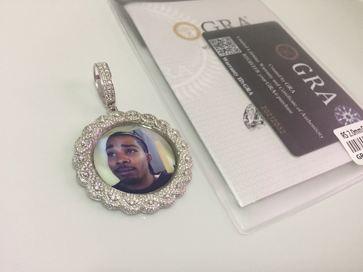 Large Moissanite Memory Photo Pendant (Weave pattern stone style)