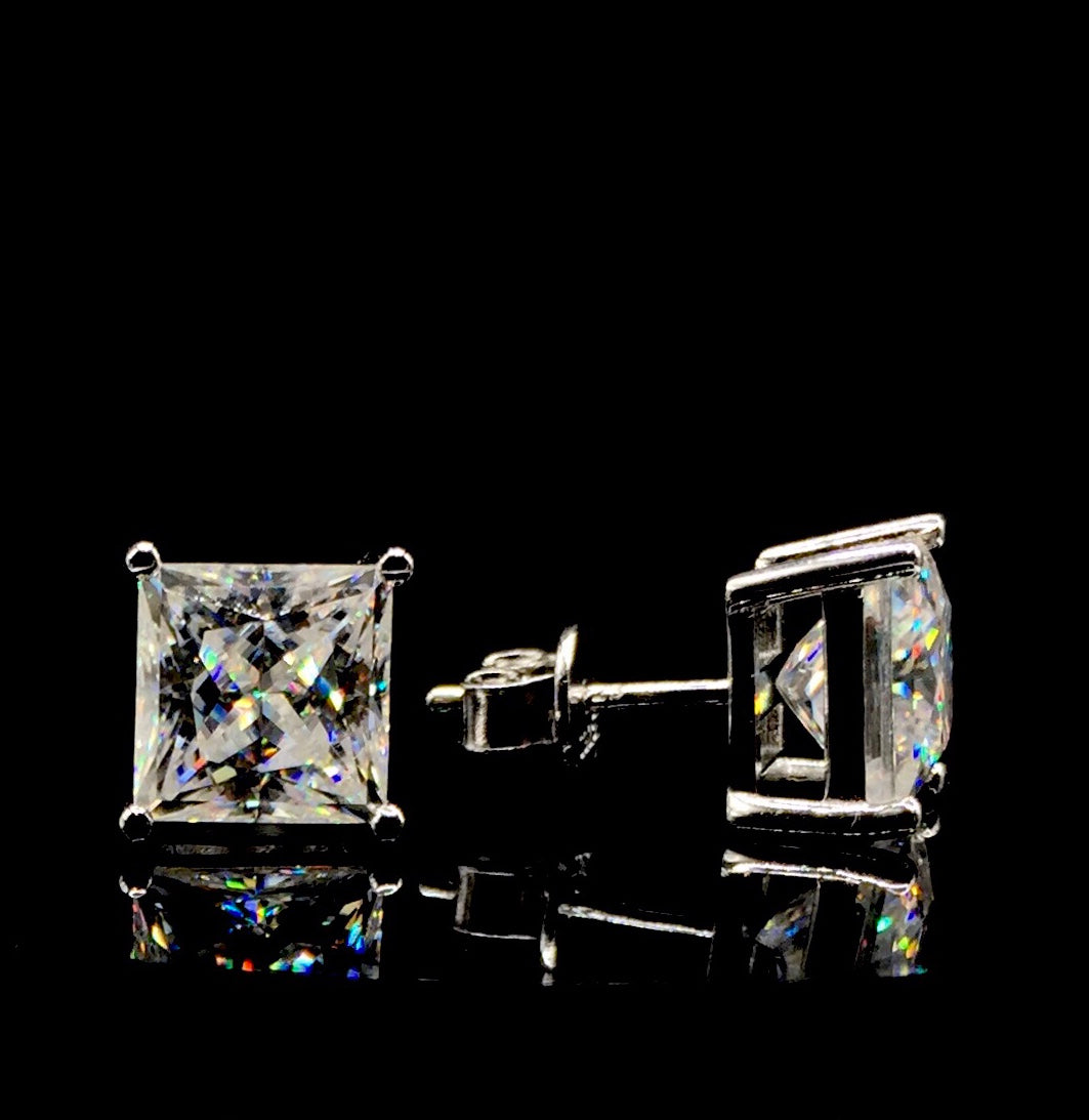 Princess Cut Moissanite Stud Earrings (3 Carat - LARGE)