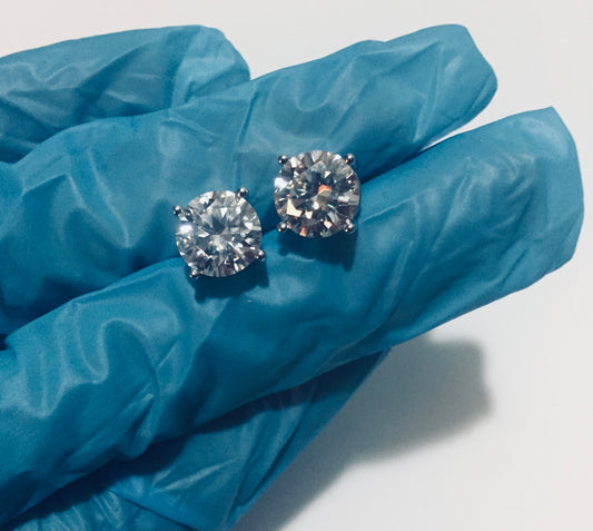3 Carat LARGE Moissanite Stud Earrings (4 prong, pushback)