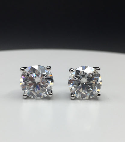 4 Carat VERY LARGE Moissanite Stud Earrings (Screw-back, 4 prong)