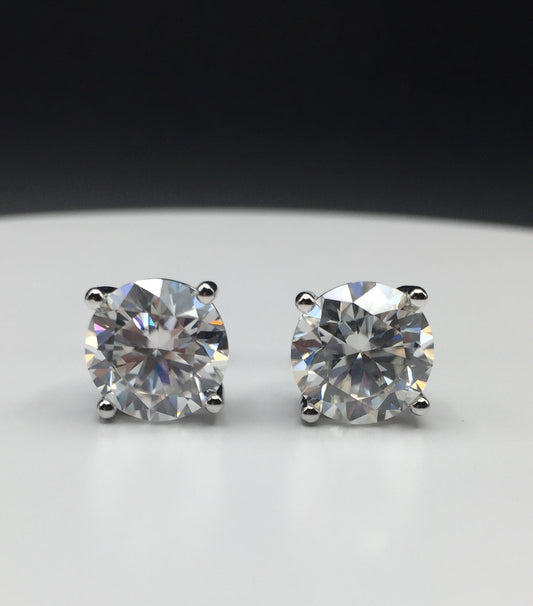 4 Carat VERY LARGE Moissanite Stud Earrings (Screw-back, 4 prong)