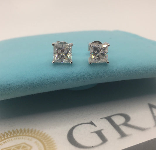 Princess Cut Moissanite Stud Earrings (1 Carat)