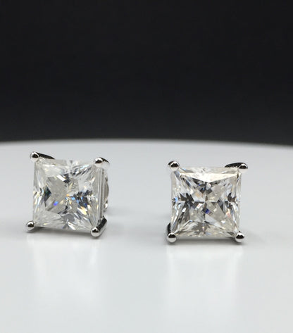 Princess Cut Moissanite Stud Earrings (3 Carat - LARGE)