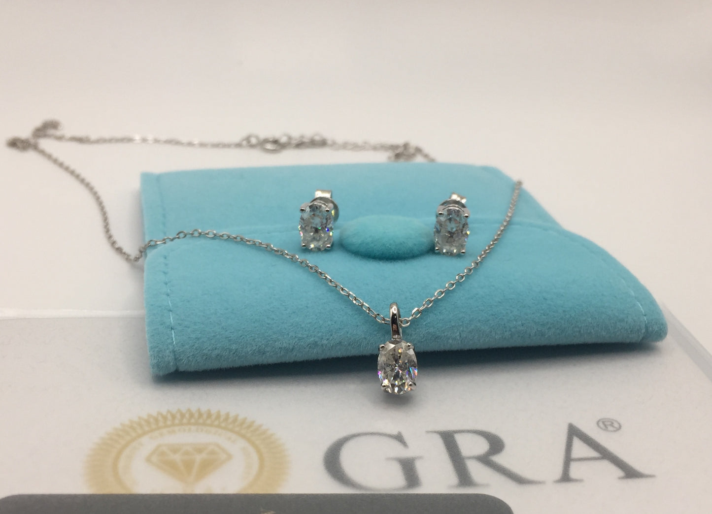 1ct Moissanite Oval Cut Necklace+Earrings Set