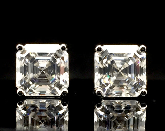 Asscher Cut Moissanite Stud Earrings (2 Carat)