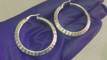 Large Diamond Cut Hoop Earrings