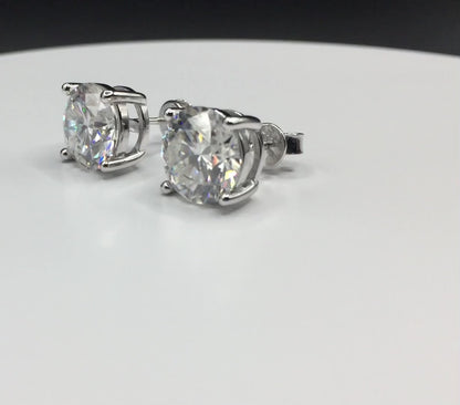 4 Carat VERY LARGE Moissanite Stud Earrings (Screw-back, 4 prong)