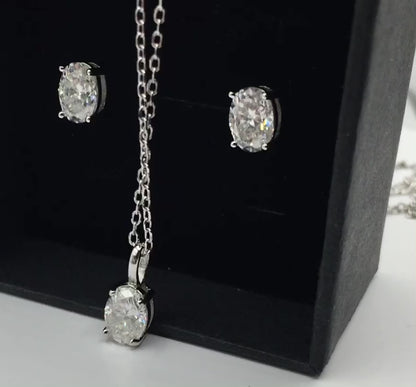 1ct Moissanite Oval Cut Necklace+Earrings Set