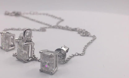 1ct Moissanite Radiant Cut Necklace+Earrings Set