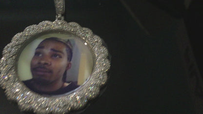 Large Moissanite Memory Photo Pendant (Weave pattern stone style)